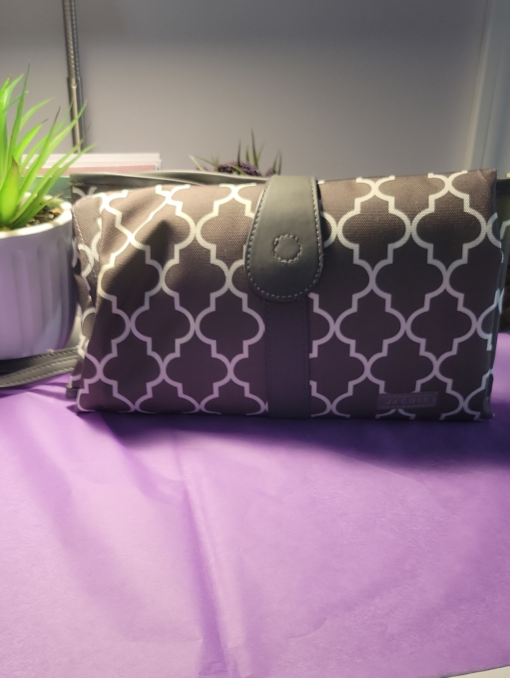 Gray Geometric Pattern Baby Changing Pad Bag Clutch with Wrist Strap